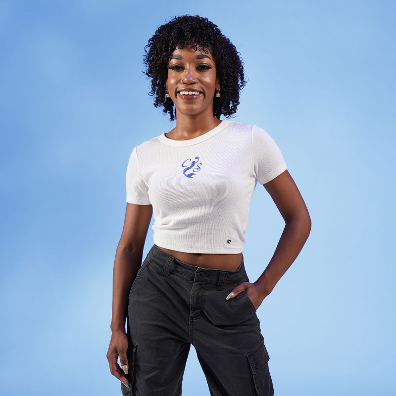 Cream Secondary Logo Ribbed Baby Tee | Center Court Cleveland