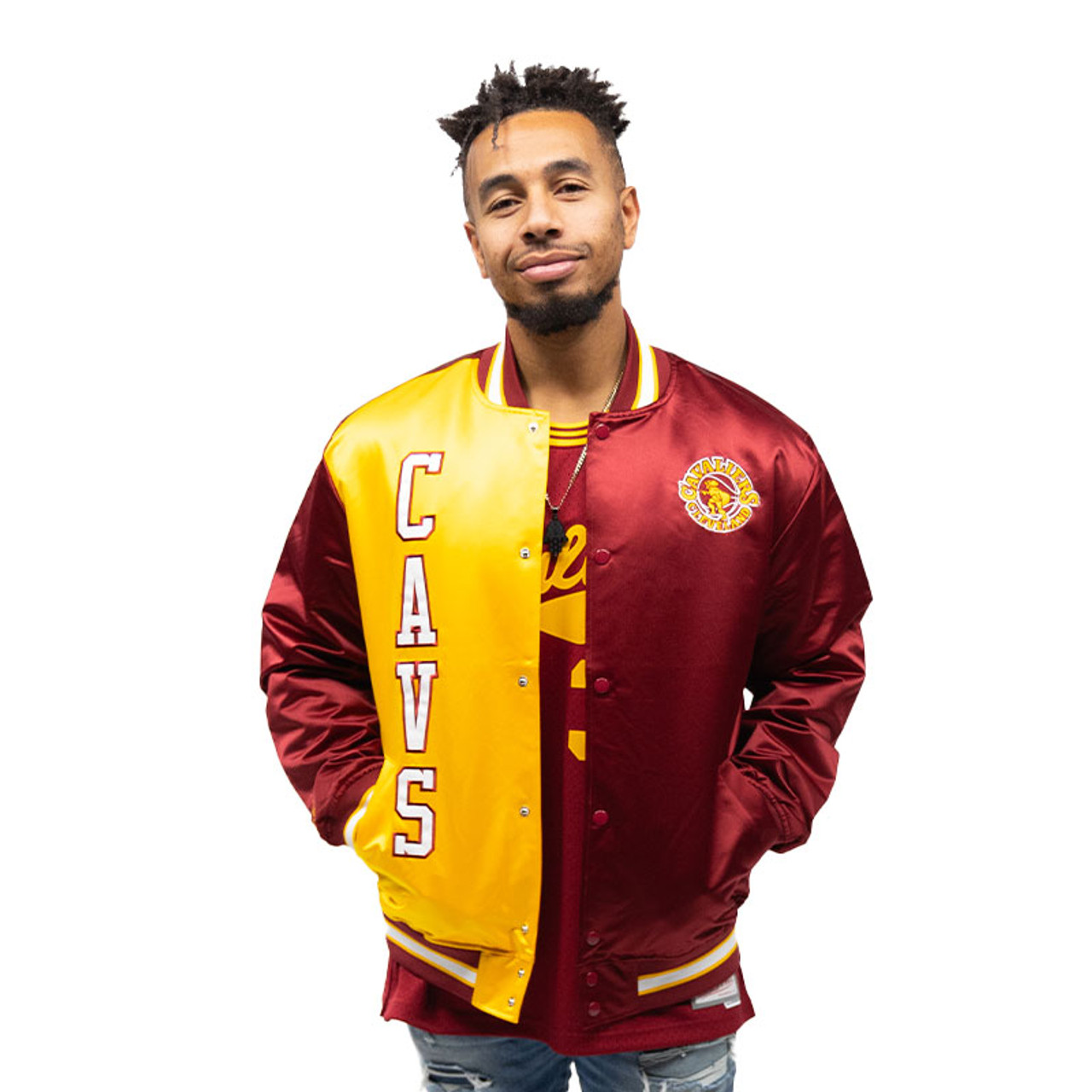 M&N 70s Split Satin Jacket | Center Court, the official Cavs Team Shop