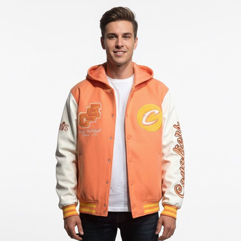 Orange Script C Wool Hooded Varsity Jacket | Center Court, the