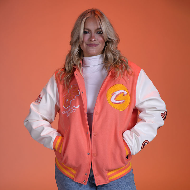 Orange Script C Wool Hooded Varsity Jacket | Center Court, the