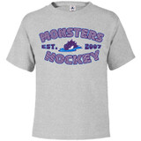 Girls Gray Neon Letters Monsters Hockey Tee