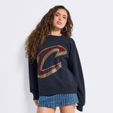 Women's Black Gemstone Script C Crewneck