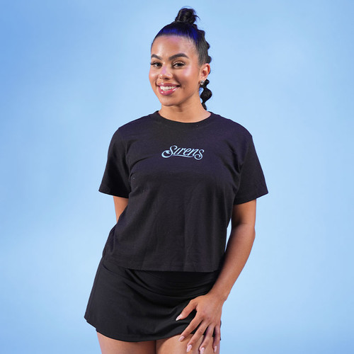 Women's Black Boxy Tee, Model view