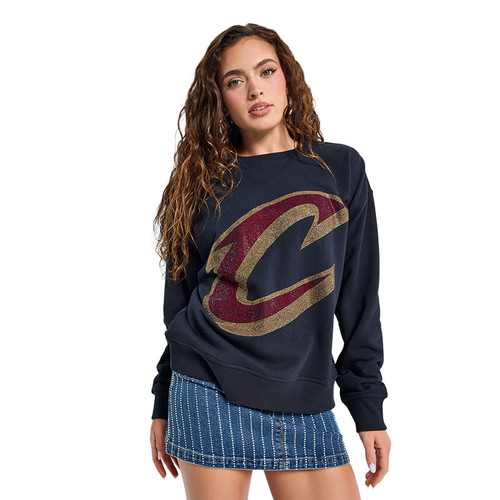 Women's Black Gemstone Script C Crewneck