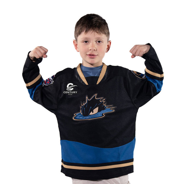 Custom Bessie Black Century Patch Monsters Hockey Jersey | Center