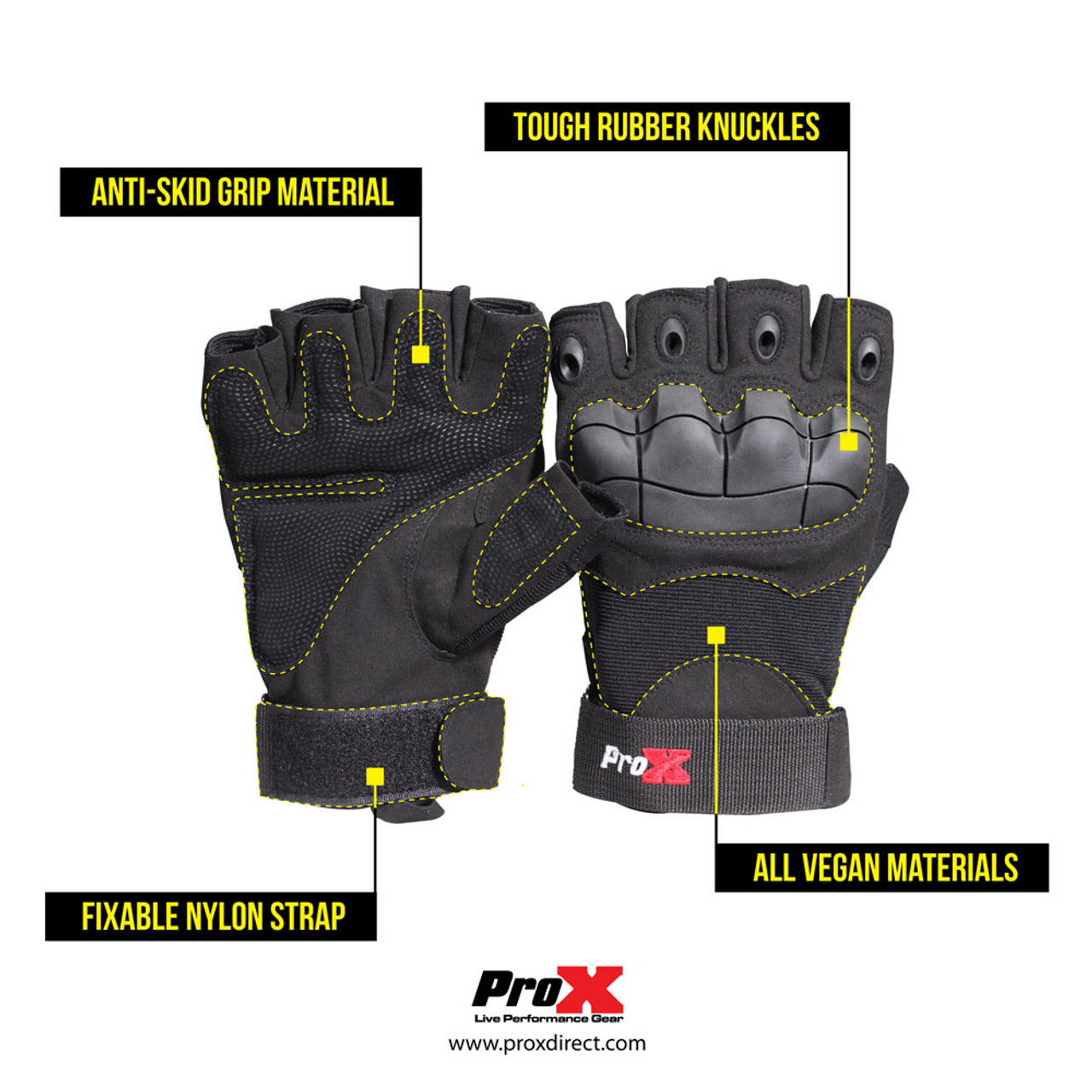 ProX X-Gripz Hard Rubber Knuckle Fingerless Gloves - Tactical Design - Truss & Stage Performance