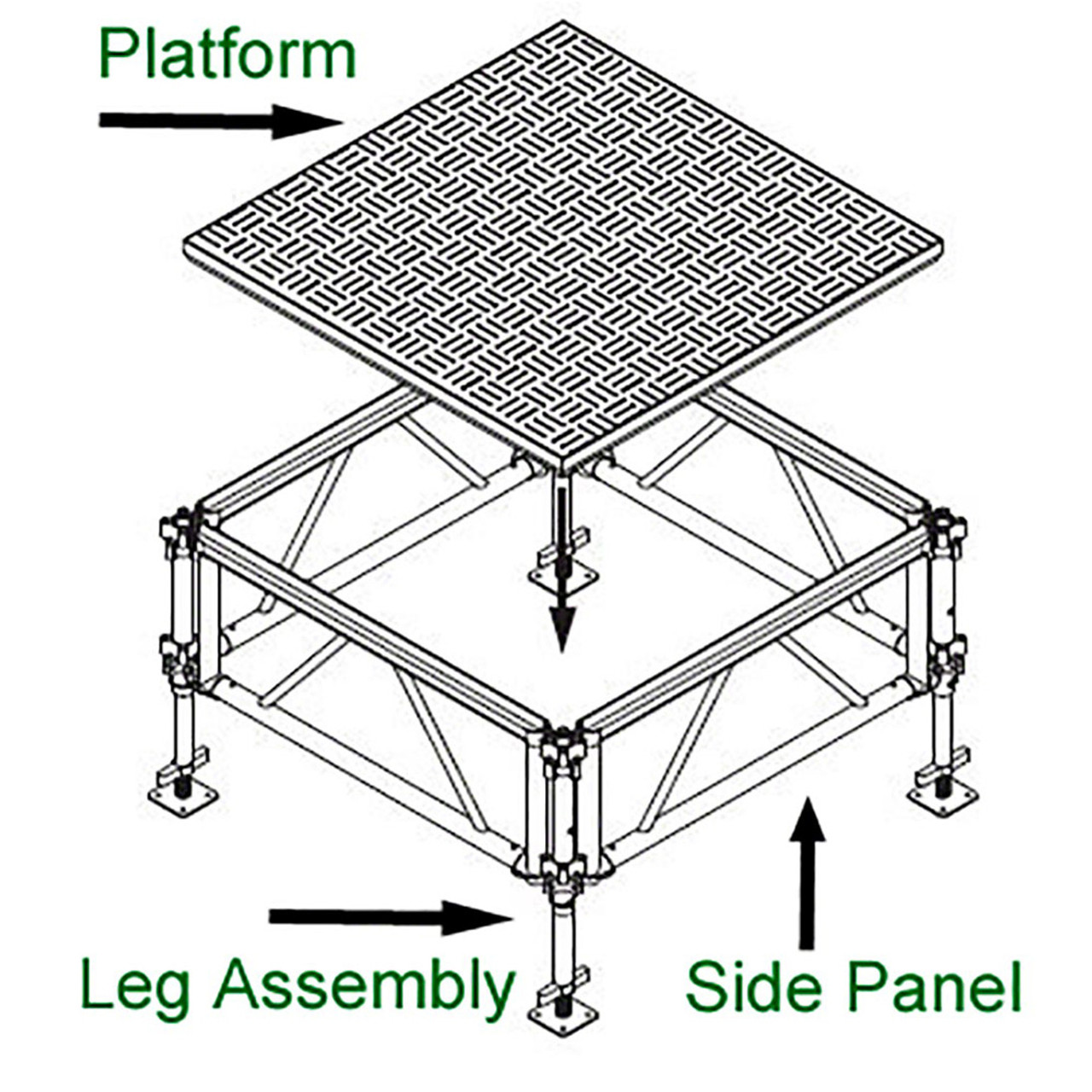 All-Terrain 4'x4' Outdoor Stage System, 24"-48" High, Weatherproof Aluminum