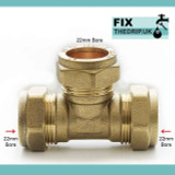 Ftd 22Mm Brass Equal Compression Tee Fitting FTB1369 5055639128576