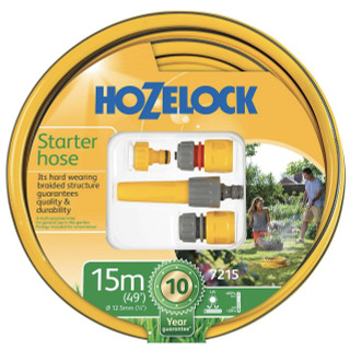 Hozelock Starter Hose Kit ø 12.5mm (1/2") 15m : Versatile, UV-resistant Garden Hose, Includes Fittings and Nozzle Ready to Use 7215 FTB13420 5010646053198