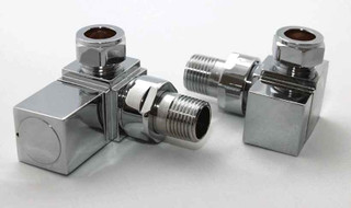 Square Corner Angled Chrome Valve Set - Heated Towel Rail / Radiator Block Va FTB591 5055639122918