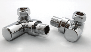 Round Corner Angled Chrome Valve Set - Heated Towel Rail / Radiator Block Val FTB592 5055639122925