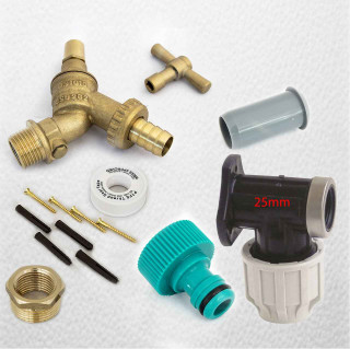 25mm MDPE Outside Tap Kit With Plastic Wall Plate and Garden Hose Fitting DCV Anti Vandle FTB2884 5055639196032