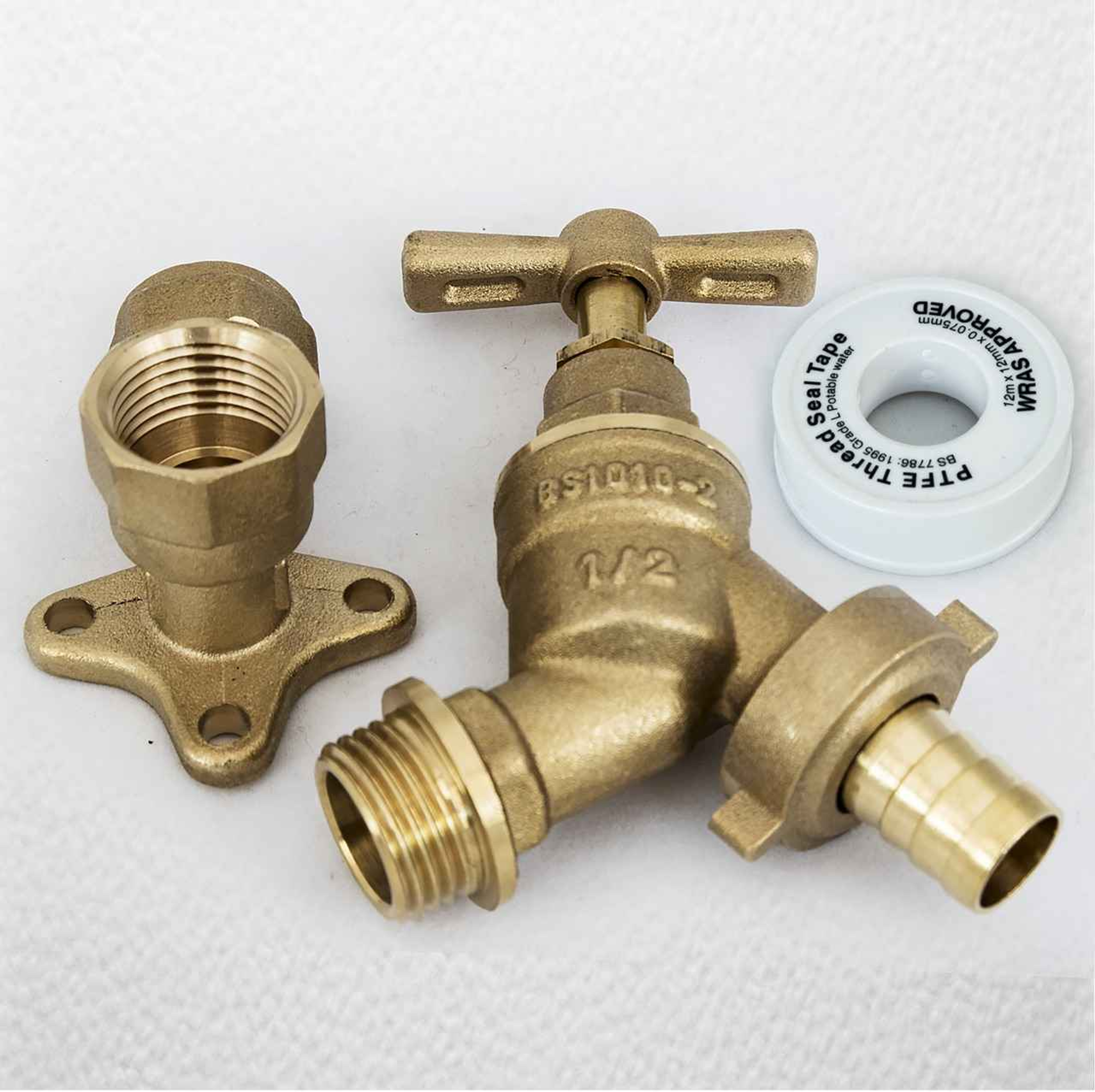 Garden Tap 1 2 X 3 4 Inch Brass Tap With Hose Wall Plug Adaptor And Elbow Plus Ptfe Tape Fixthebog