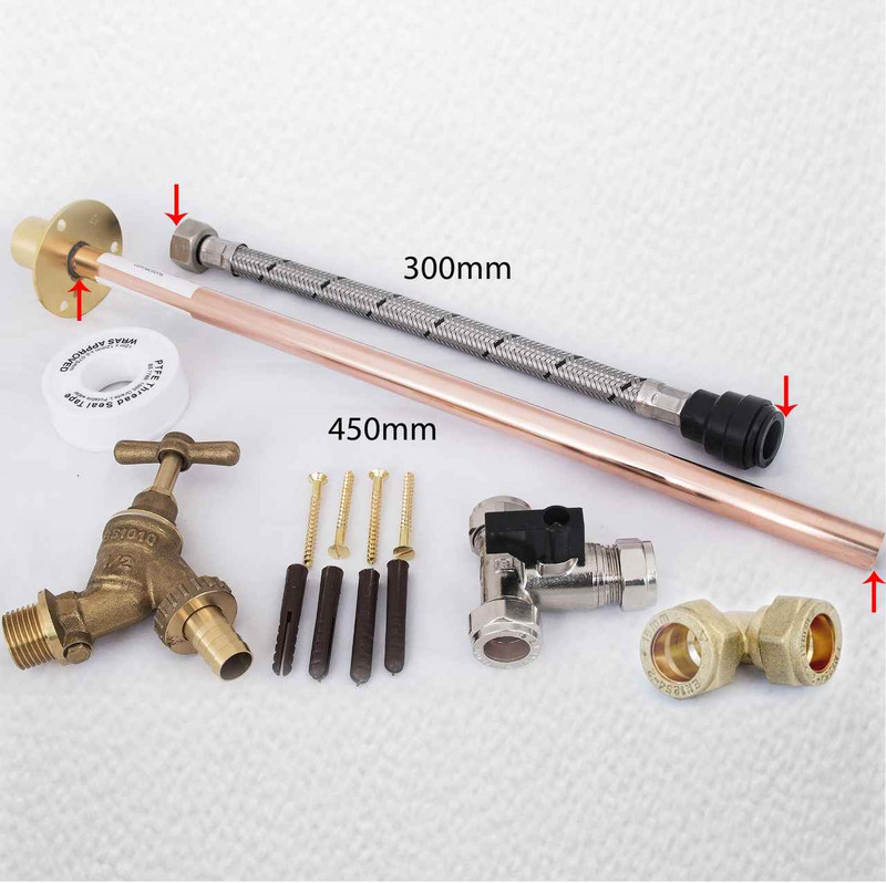 Professional Thru Wall Outside Garden Tap Kit Meets Water Regulations Gt3B 450Mm Flange FTB1879 5055639198432