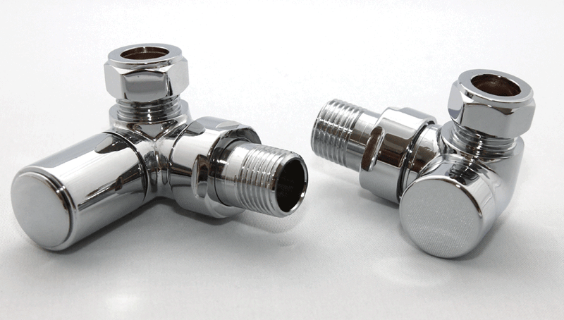 Round Corner Angled Chrome Valve Set - Heated Towel Rail / Radiator Block Val FTB592 5055639122925