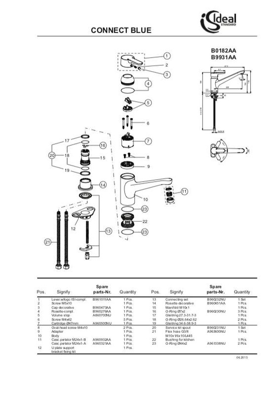 Ideal Standard B961011Aa Connect Blue Lever D47 Red/Bl Idx L/Isi Chrome Finish FTB11027 5017830514053