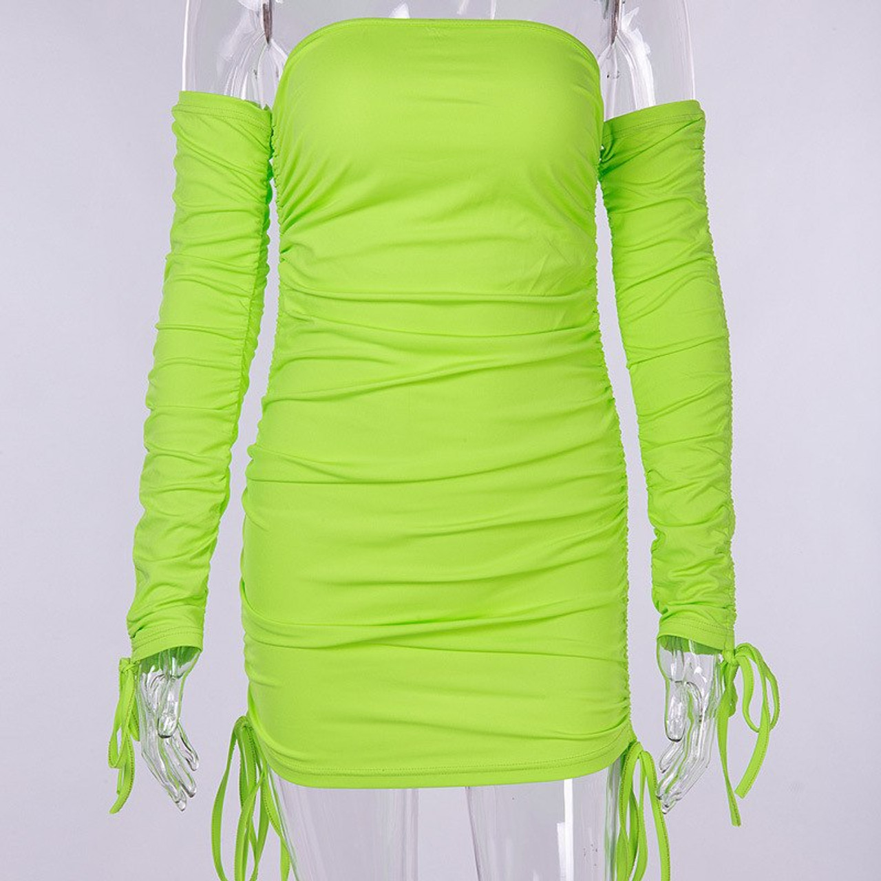 off the shoulder neon dress