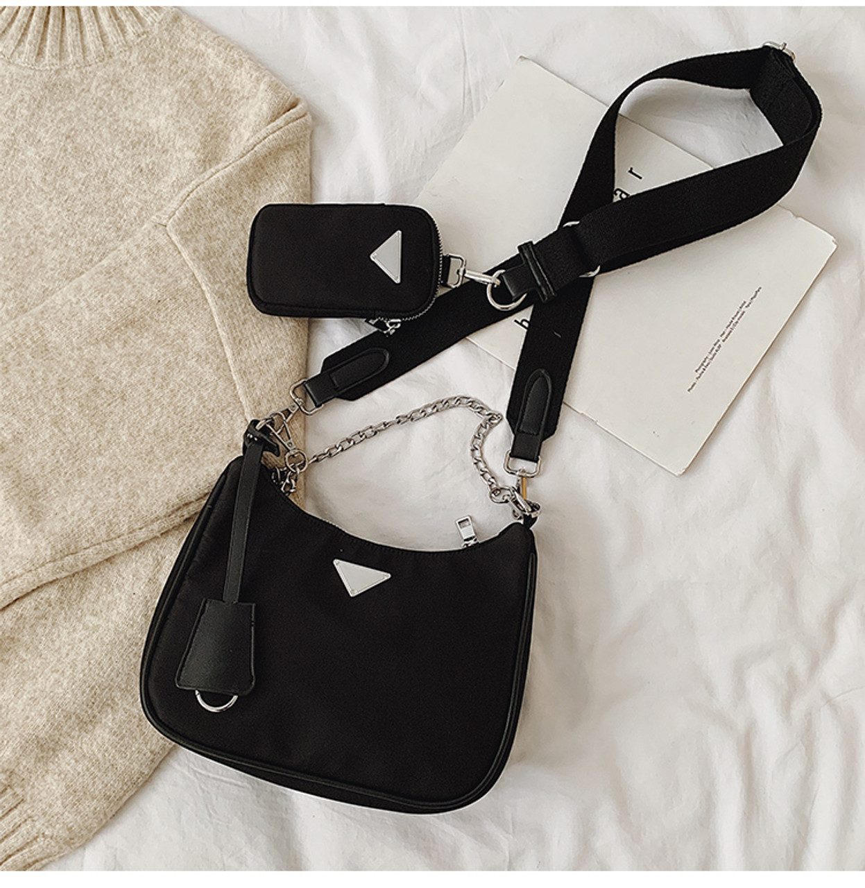 Retro Baguette Bag For Women Trendy Vintage Nylon Handbag Female