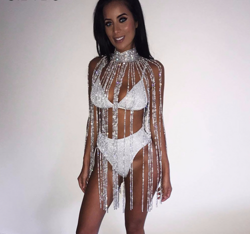 Rhinestone Tassel Cloak Sexy Tops - WANTMYCHIC