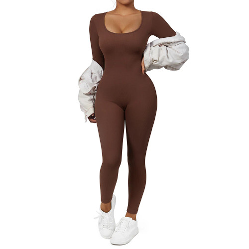 Long Sleeve Jumpsuit Women Bodycon One-piece Outfit Jumpsuit Square Neck Casual Streetwear Rompers Overalls playsuits Bodysuit B