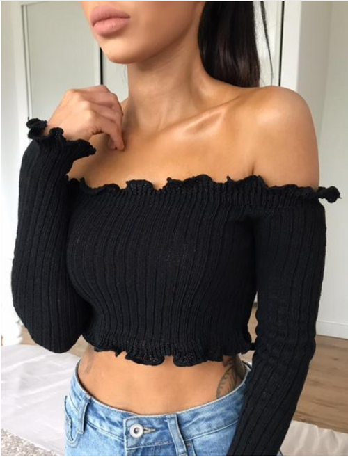 Sexy Off Shoulder Knitted Women Crop Tops - wantmychic