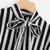Summer Top Elegant Work Women Blouses Cap Sleeve Black and White Tie Neck Butterfly Sleeve Striped Blouse