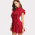 Women Party Dress Flounce Embellished Tied Neck Dress Red Tie Neck Cap Sleeve Ruffle Hem Zipper Back Sheath Dress