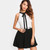 Elegant Party Dress Contrast Lace Tied Neck Fitted and Flared Dress Black and White Sleeveless Halter A Line Dress