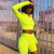 New Female Fluorescence Neon Fitness Two Pieces Sets 2018 Autumn Full Sleeve Zipper Turtleneck Tops And High Waist Shorts Suits