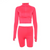 New Female Fluorescence Neon Fitness Two Pieces Sets 2018 Autumn Full Sleeve Zipper Turtleneck Tops And High Waist Shorts Suits { Pink }