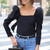 Casual Puff Sleeve Top Ladies Black Shirts Womens Tunic Blouses And Tops Square Collar Fall Winter Sexy Blouse Clothing