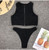 Summer Swimwear Two Piece Set O-neck Front Zipper Beach Set White Bikini Suit 2 Piece Set Women Beachwear Black 2019 New