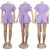 Sashes Solid Purple Pink Set Casual Loose Top And Shorts 2 Piece Set Women O Neck Elastic Waist Summer Two Piece Set
