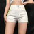 White Summer Patchwork Shorts Ladies Neon Zipper Up High Waist Shorts Womens Casual Skinny Cotton Short Pants Elegant