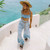 BOHO INSPIRED BLUE MULTI FLORAL jumpsuit women elastic waist tied front casual beach wild legs jumpsuit romper female 2019