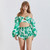 Sexy Print Beach Women Suit Square Neck Lantern Sleeve Hollow Out Crop Tops High Waist Shorts Two Piece Set Female Green