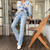 Autumn Fashion Women Denim Jeans 2019 High-waist Straight Jeans for Women Side Split Jeans Vintage Female Long Pant