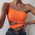 Sexy Summer Crop Tops 2020 One Shoulder Spaghetti Strap Hollow Backless Cami Neon Orange Black Festival Clubwear Orange C67I5