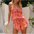 Boho Tropical Flower Print 2 Piece Set Women Casual Bow Tie Crop Top and Shorts Suit Cool Girls Beach Drawstring Shorts