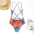 Tropical Monokini Back Bandage Swimwear Female Leaf Print One Piece Bathing Suit Red Swimsuit Summer Bodysuit Trikini Maillot