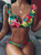 Women's Bohemian Mini Swimsuit 2020 Leaves Print Push Up Padded Thong Bikini 2020 Beach Bathing Suit Lace Up Ruffled Swimwear