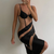 fashion sexy see through v neck strap mini dress women summer party beach vacation bodycon dress new black patchwork