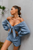 Blue 2 piece suit Women top with knotted on the chest and loose shorts Casual cotton comfortable suit Lady 2021new sets