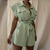 Green two piece suit short sleeve shirt and shorts Women loose casual summer playsuit Female 2021 new sets with belt