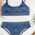 Blue Shiny Ribbed High Waist Bikini Female Swimsuit Women Push Up Swimwear Two-pieces Bikini set Bather Bathing Suit Swim Lady