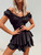 Boho Inspired shirred ruffled neckline tiered mini summer dress rayon black sexy women dress cute puff sleeve boho dress new