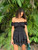 Boho Inspired shirred ruffled neckline tiered mini summer dress rayon black sexy women dress cute puff sleeve boho dress new