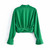 Zevity Women Fashion Turn Down Collar Knotted Green Color Short Smock Blouse Female Long Sleeve Slim Shirt Chic Crop Tops LS9465