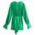 Boho Inspired Green Draped Dress waist-tied mini dress satin long sleeve sexy dresses for women new elegant ladies party dress
