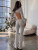 Fall Winter Two Piece Sets Long Sleeve Crop Top and Pants Backless Women's Sets Tie Up